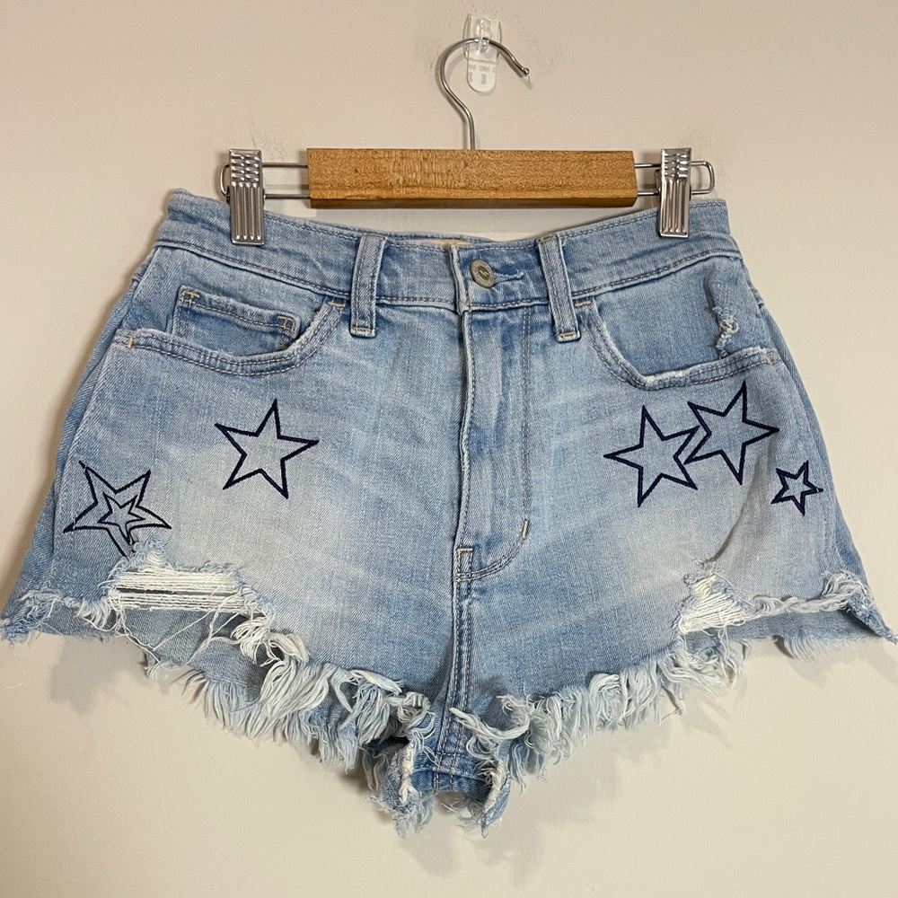 Hollister Womens Shorts Size 0 Blue High Rise Vintage Short Stars Cut Offs Denim